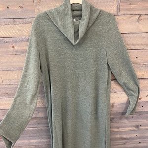 Turtle Neck Long Sleeve Dress with Side Slits and High Low Hem